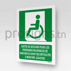 E026m - Sortie de secours pour les personnes incapables de marcher ou ayant des difficultés à marcher (gauche)
