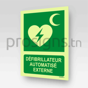 Panneau Photoluminescent / Phosphorescent / ‘Glow-in-the-dark’. PLE010m - Défibrillateur automatisé externe