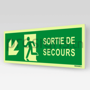 Panneau Photoluminescent / Phosphorescent / ‘Glow-in-the-dark’. PLA225/E001m - Sortie de secours (gauche)