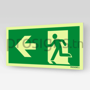 Panneau Photoluminescent / Phosphorescent / ‘Glow-in-the-dark’. PLA270/E001 - Sortie de secours (gauche)