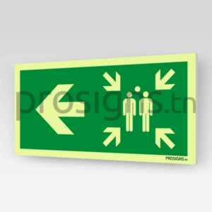 Panneau Photoluminescent / Phosphorescent / ‘Glow-in-the-dark’. PLA270/E007 - Point de rassemblement après évacuation