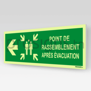 Panneau Photoluminescent / Phosphorescent / ‘Glow-in-the-dark’. PLA270/E007m - Point de rassemblement après évacuation