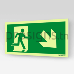 Panneau Photoluminescent / Phosphorescent / ‘Glow-in-the-dark’. PLE002/A135 - Sortie de secours (droite)