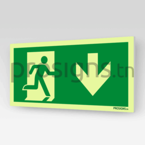Panneau Photoluminescent / Phosphorescent / ‘Glow-in-the-dark’. PLE002/A180 - Sortie de secours (droite)