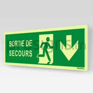 Panneau Photoluminescent / Phosphorescent / ‘Glow-in-the-dark’. PLE002/A180m - Sortie de secours (droite)