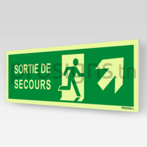 Panneau Photoluminescent / Phosphorescent / ‘Glow-in-the-dark’. PLE002/A45m - Sortie de secours (droite)