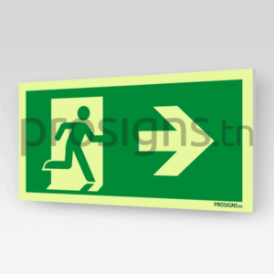 Panneau Photoluminescent / Phosphorescent / ‘Glow-in-the-dark’. PLE002/A90 - Sortie de secours (droite)