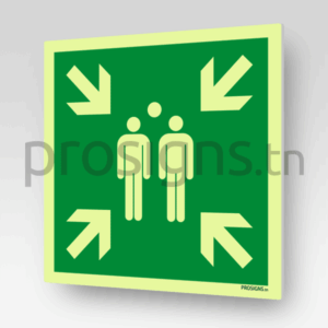 Panneau Photoluminescent / Phosphorescent / ‘Glow-in-the-dark’. PLE007 – Point de rassemblement après évacuation