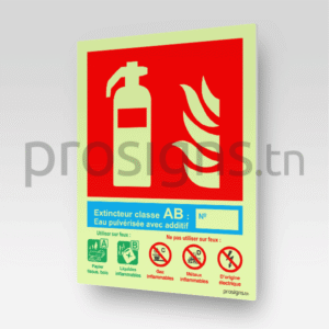 Plaque / Panneau Photoluminescent / Phosphorescent ‘Glow-in-the-dark’. HNFEX040PL – Extincteur classe A-B, eau