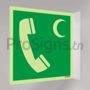 Plaque / Panneau drapeau. Photoluminescent / Phosphorescent. PD-PL-E004 - Téléphone d’urgence