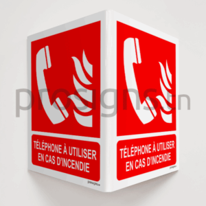 Panneau angulaire 3D. F006m – Téléphone à utiliser en cas d’incendie