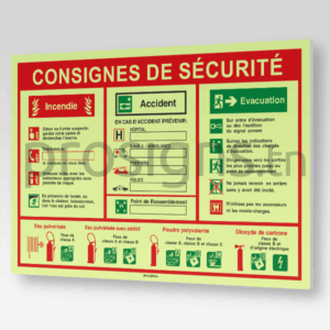 Panneau Photoluminescent / Phosphorescent / Consignes de sécurité